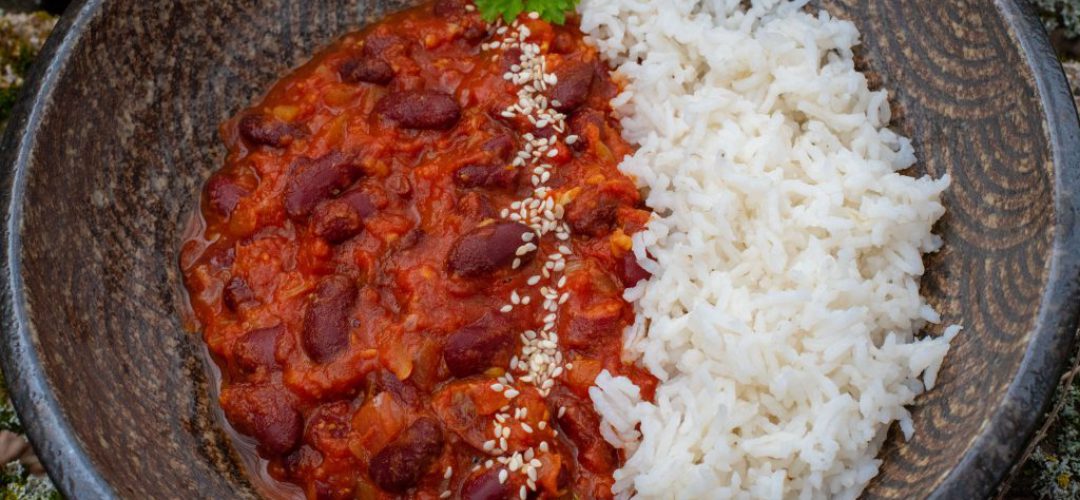 Kidneybohnen in Tomatensauce mit Reis