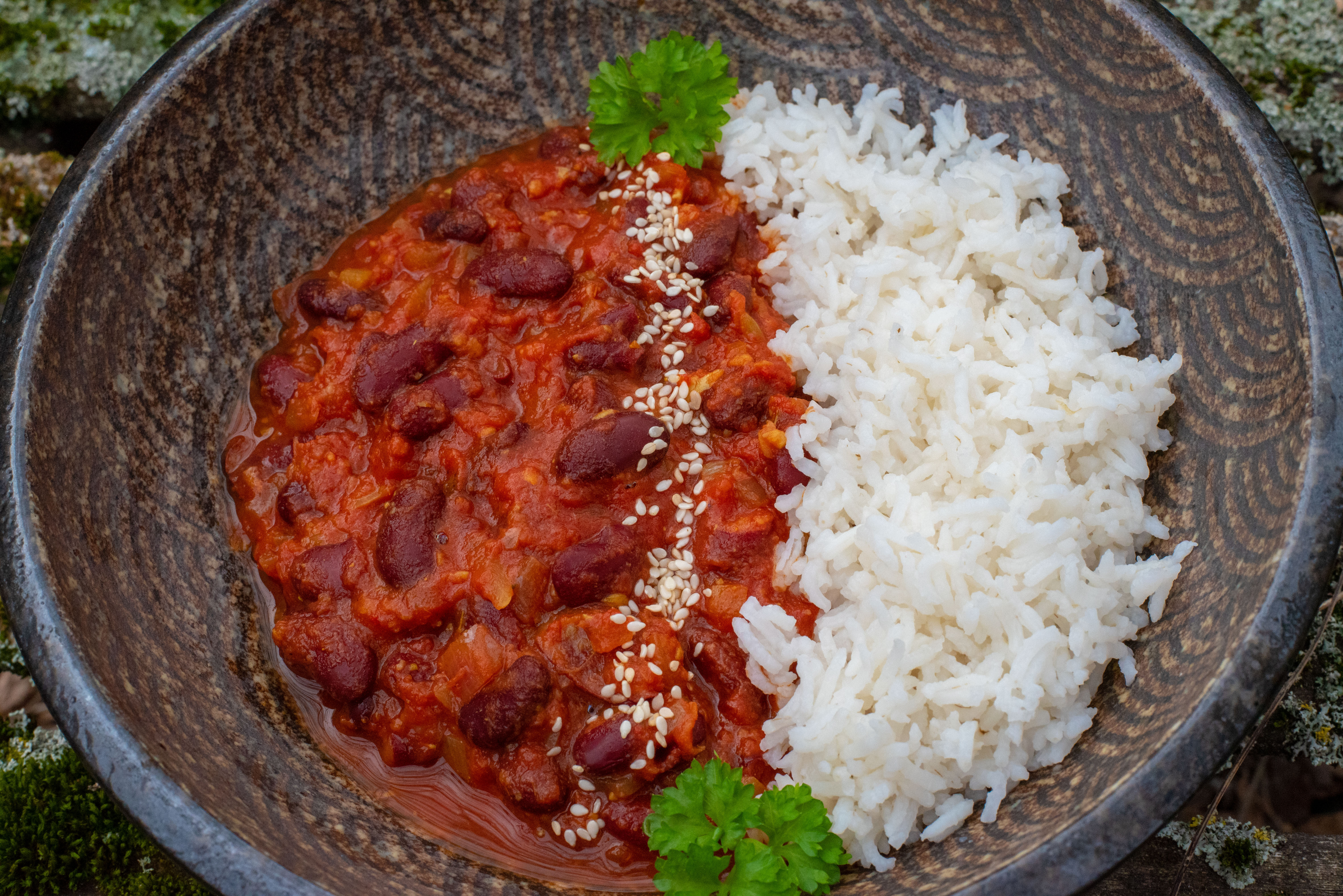 Kidneybohnen in Tomatensauce mit Reis